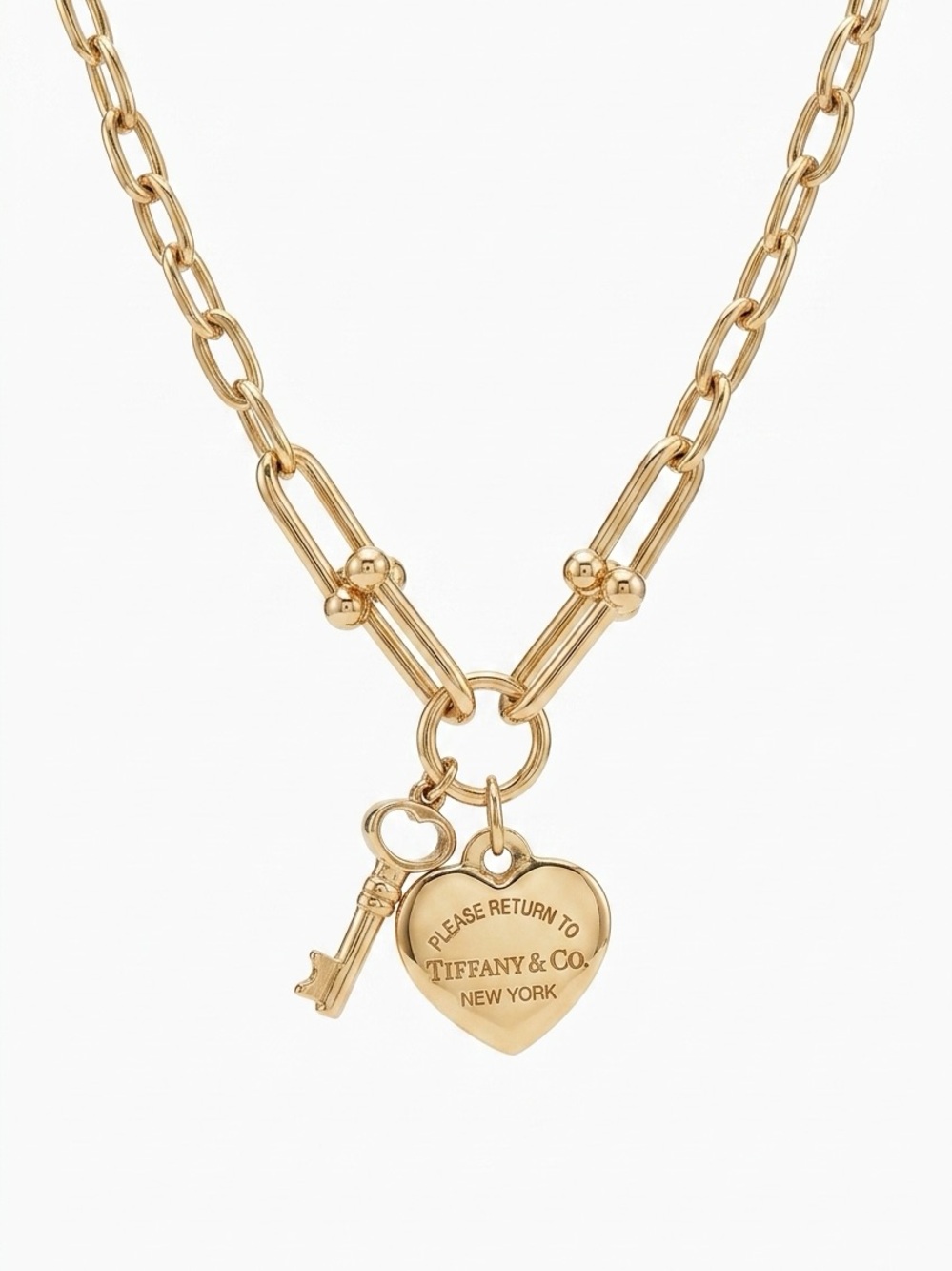 Fashion Jewelry Gold Heart and Key Pendant Necklace